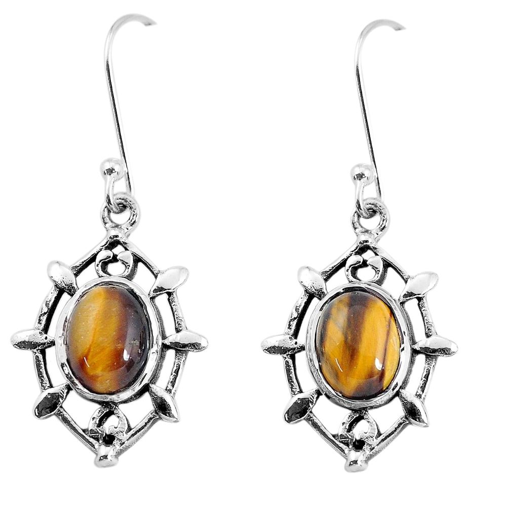 6.39cts natural brown tiger's eye 925 sterling silver dangle earrings p58117