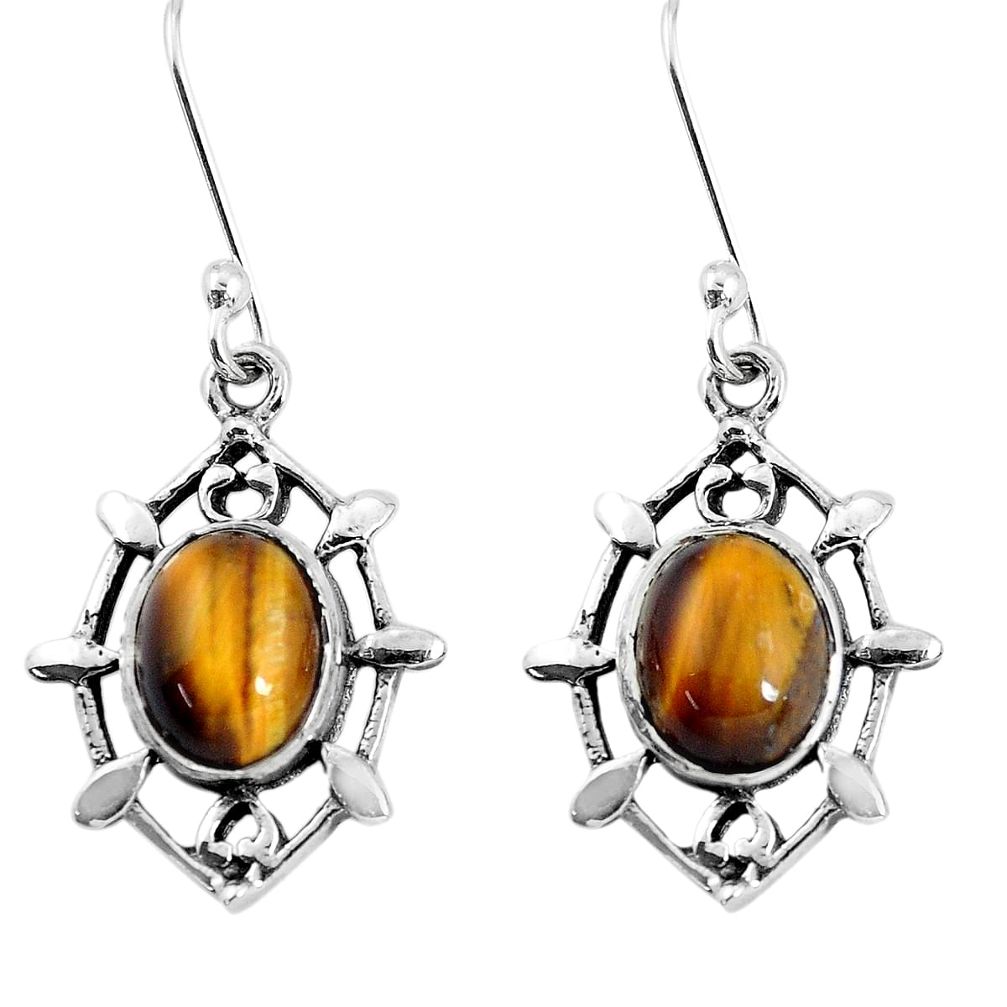 6.12cts natural brown tiger's eye 925 sterling silver dangle earrings p58118