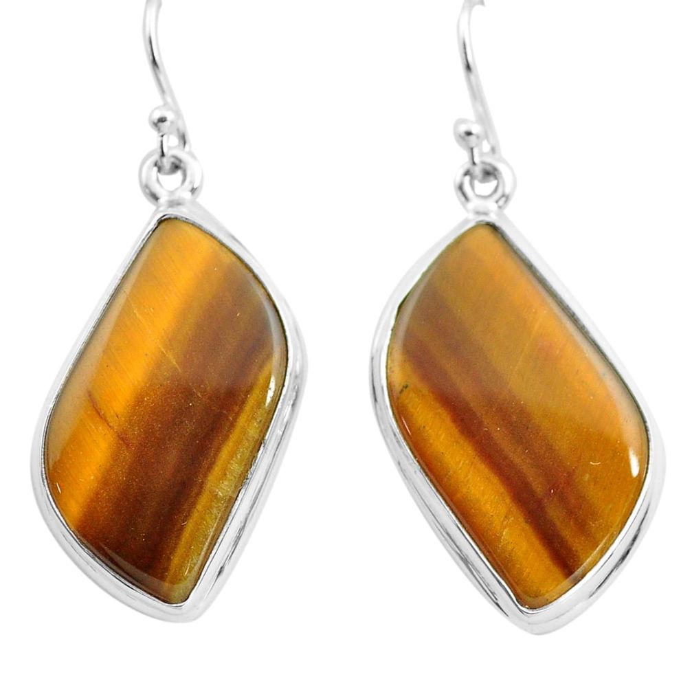 23.46cts natural brown tiger's eye 925 sterling silver dangle earrings p72737