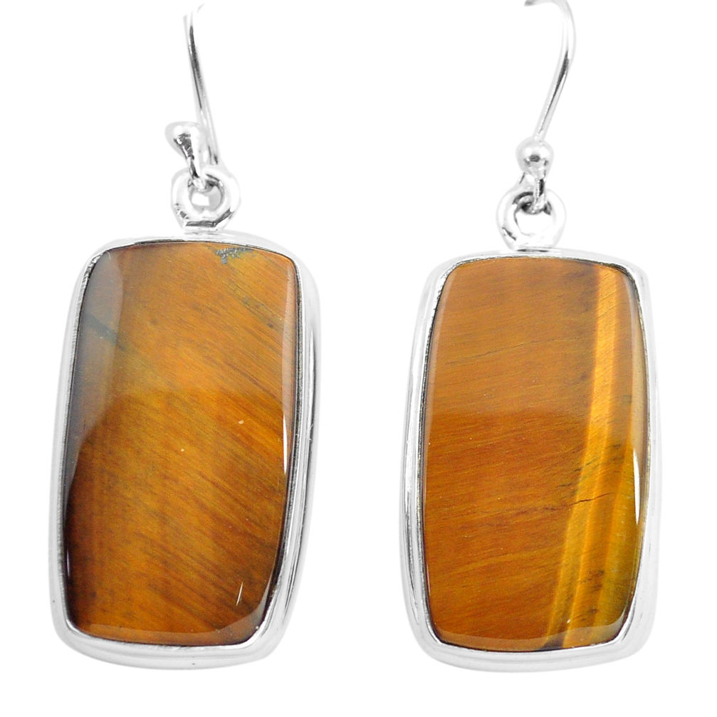 25.00cts natural brown tiger's eye 925 sterling silver dangle earrings p72738