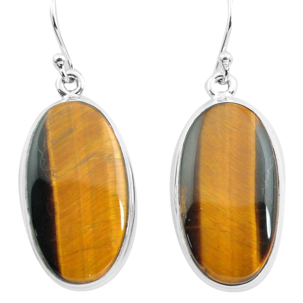 23.46cts natural brown tiger's eye 925 sterling silver dangle earrings p72740