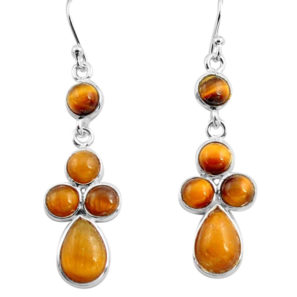 11.62cts natural brown tiger's eye 925 sterling silver dangle earrings p77425