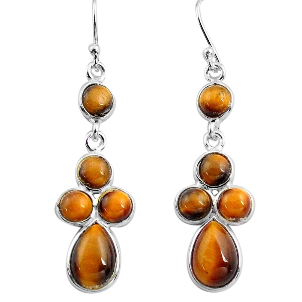 12.29cts natural brown tiger's eye 925 sterling silver dangle earrings p77426