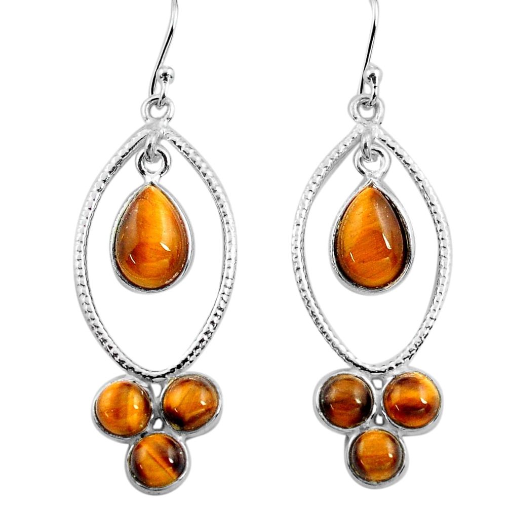 9.86cts natural brown tiger's eye 925 sterling silver dangle earrings p77448