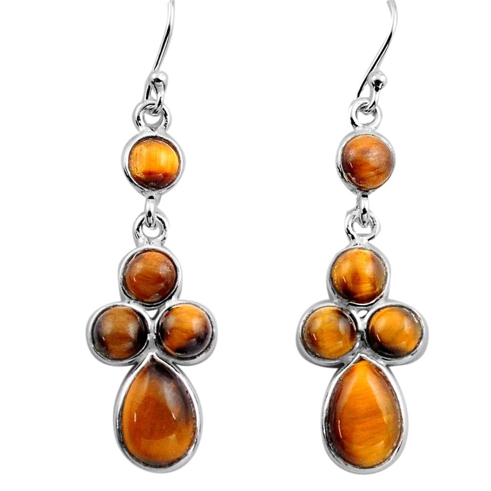 10.05cts natural brown tiger's eye 925 sterling silver dangle earrings p88349