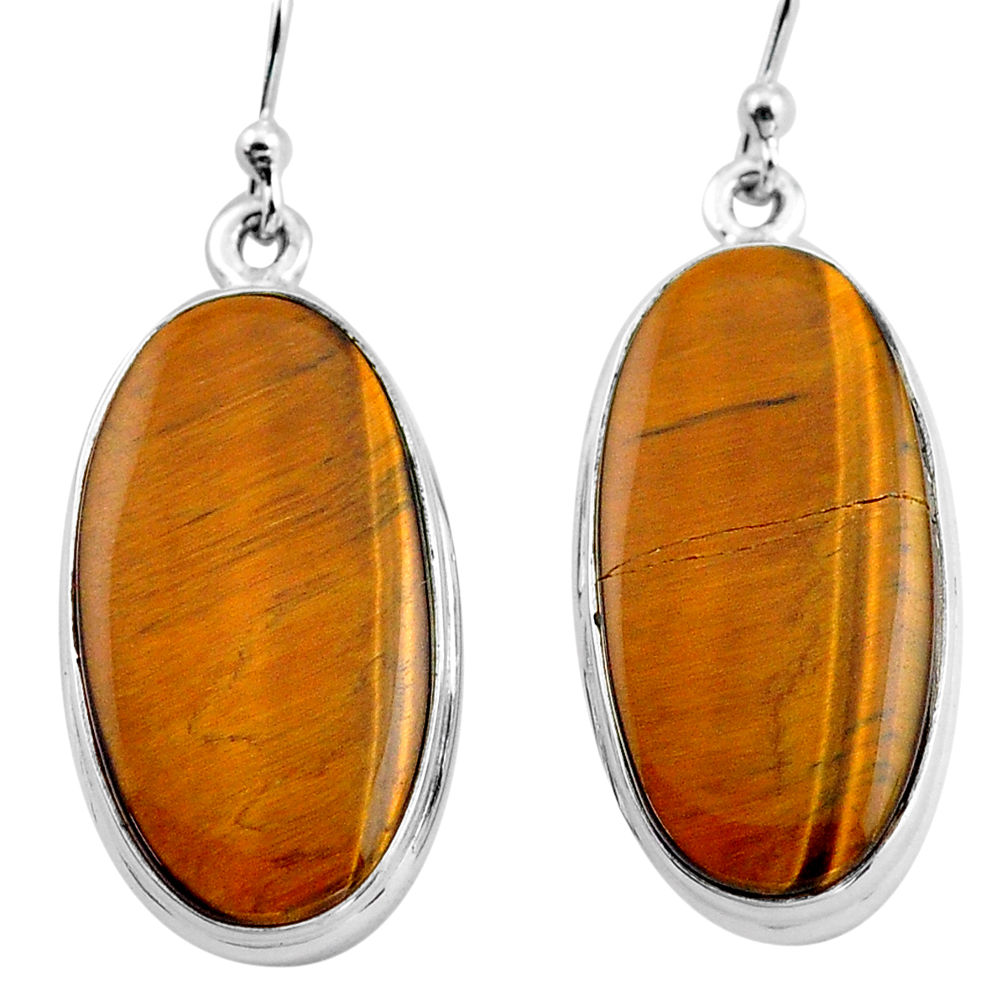 22.59cts natural brown tiger's eye 925 sterling silver dangle earrings p88741