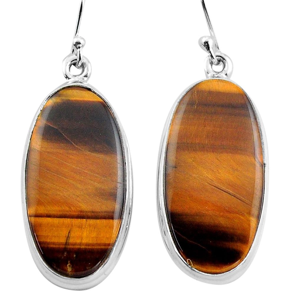 25.00cts natural brown tiger's eye 925 sterling silver dangle earrings p88743