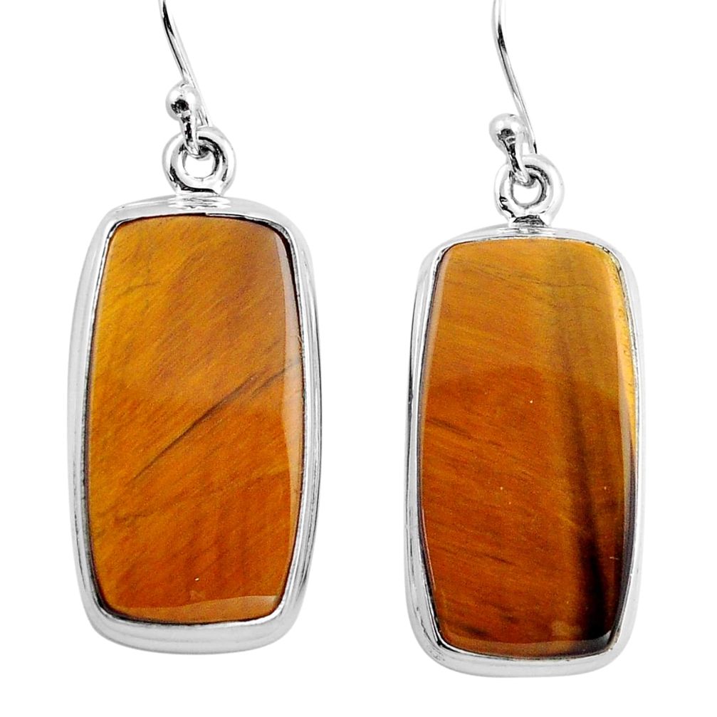 22.05cts natural brown tiger's eye 925 sterling silver dangle earrings p88745