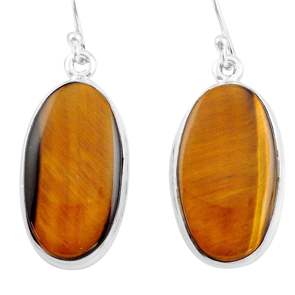 21.48cts natural brown tiger's eye 925 sterling silver dangle earrings p88746
