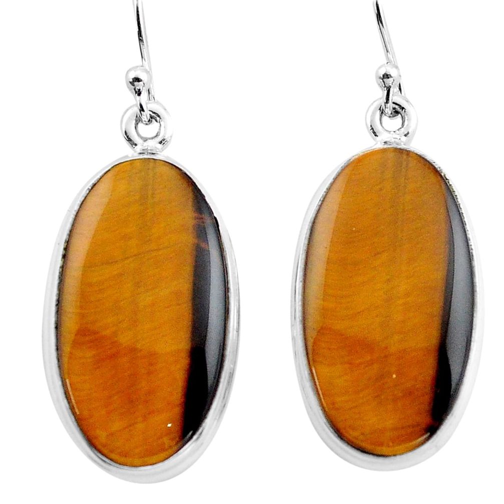 22.05cts natural brown tiger's eye 925 sterling silver dangle earrings p88747