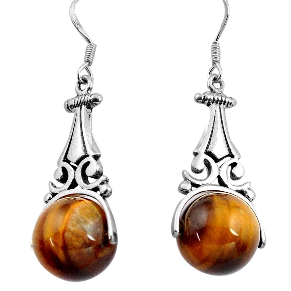 26.43cts natural brown tiger's eye 925 sterling silver earrings jewelry c4482