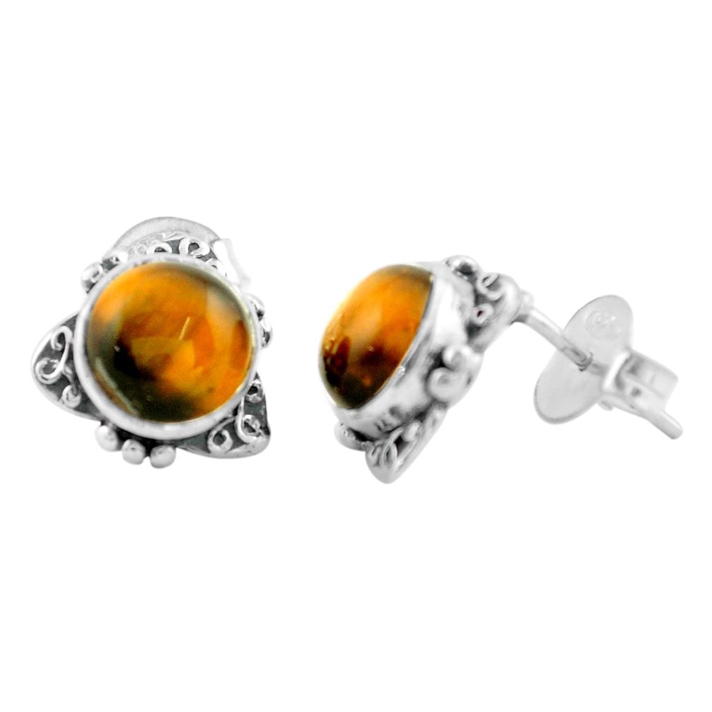 6.27cts natural brown tiger's eye 925 sterling silver stud earrings p74669