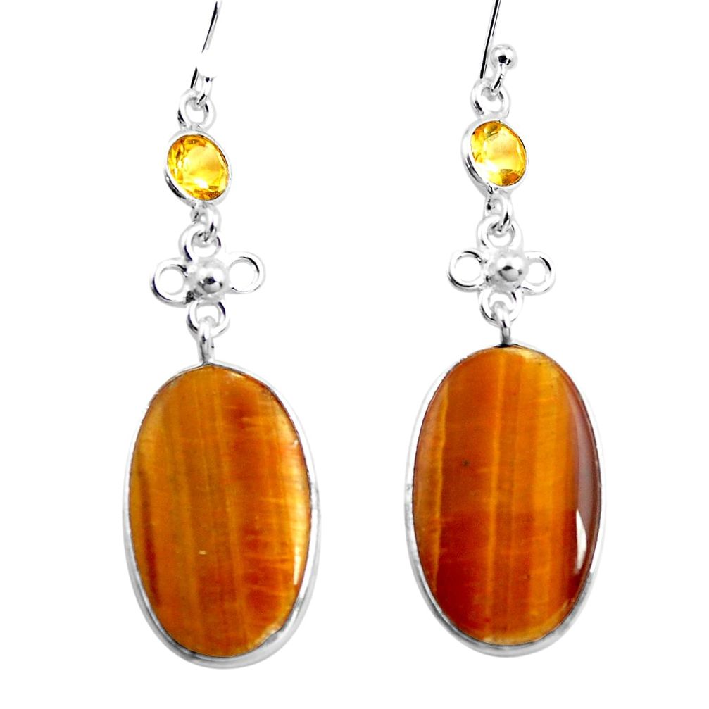 17.90cts natural brown tiger's eye citrine 925 silver dangle earrings p78702