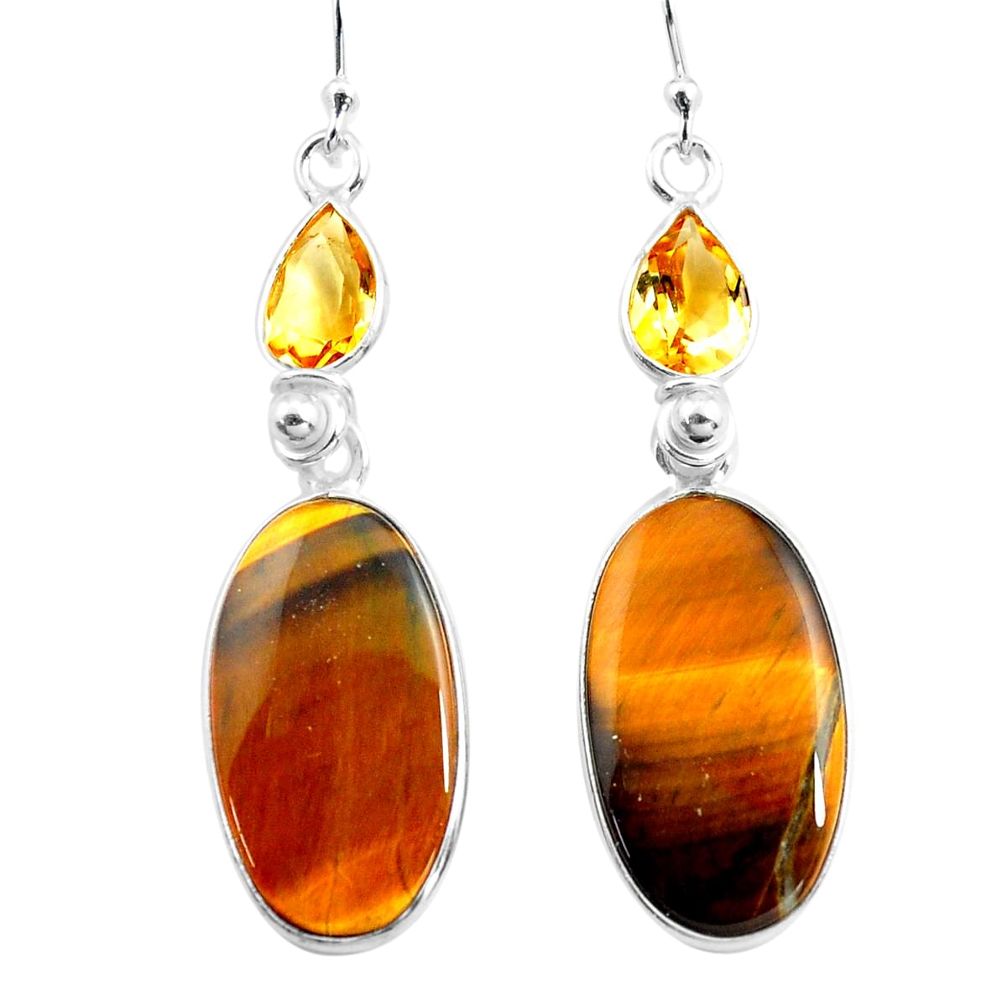 18.39cts natural brown tiger's eye citrine 925 silver dangle earrings p78705
