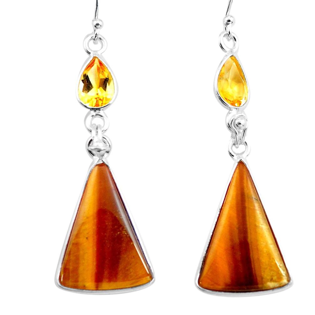 16.71cts natural brown tiger's eye citrine 925 silver dangle earrings p78706
