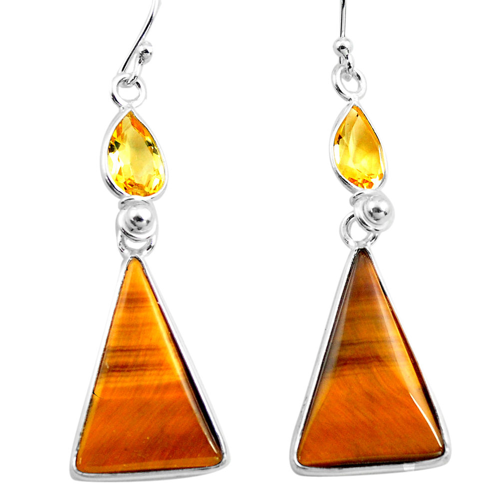 16.07cts natural brown tiger's eye citrine 925 silver dangle earrings p78707