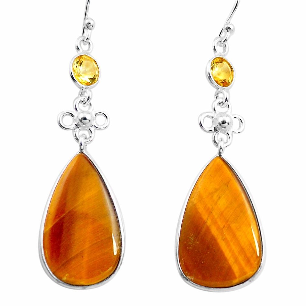 17.90cts natural brown tiger's eye citrine 925 silver dangle earrings p78708