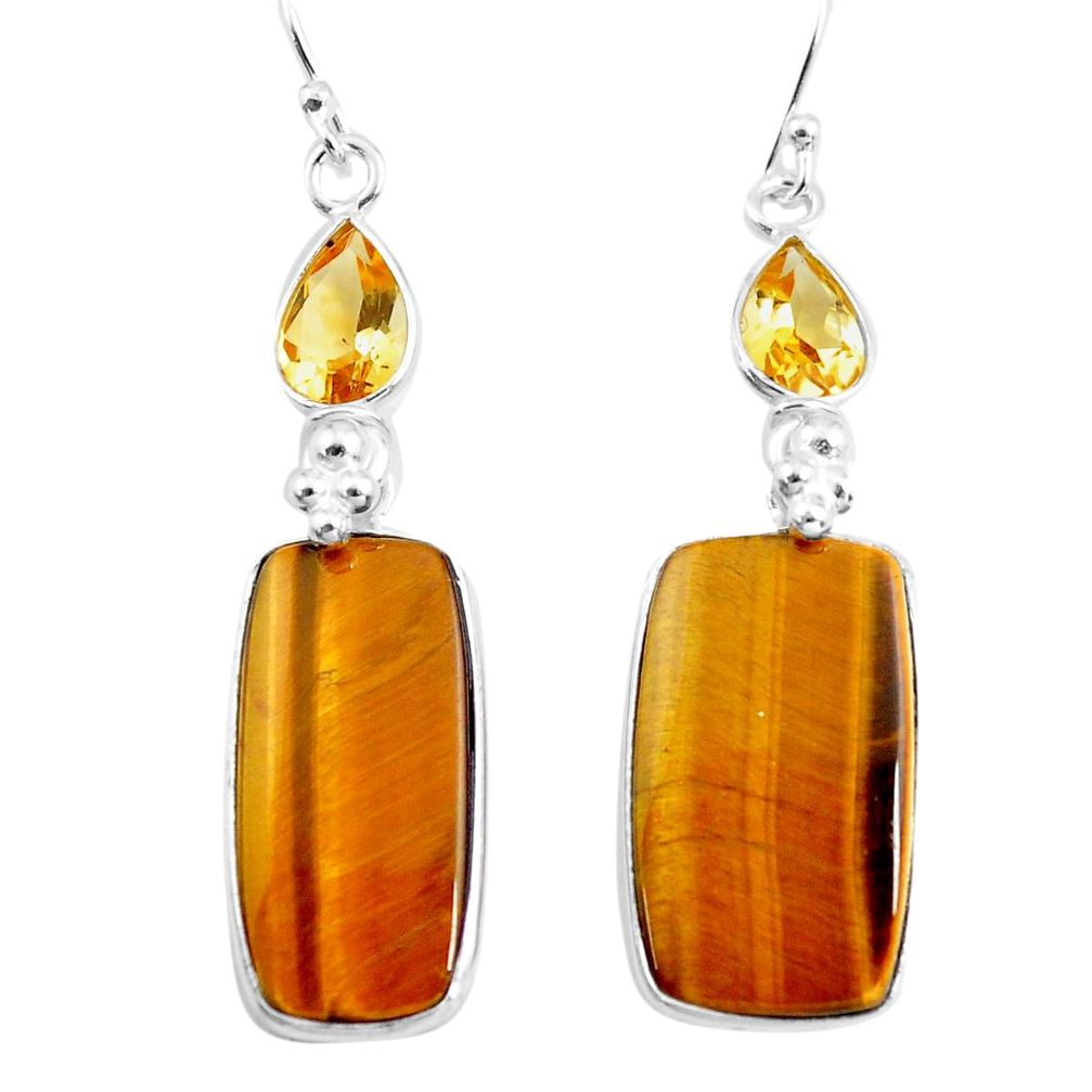 21.01cts natural brown tiger's eye citrine 925 silver dangle earrings p78710