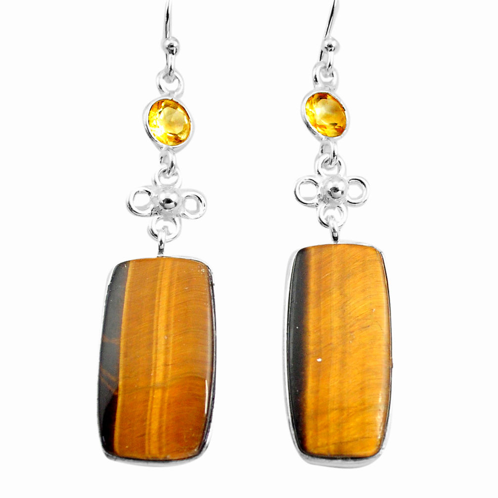 19.73cts natural brown tiger's eye citrine 925 silver dangle earrings p78711