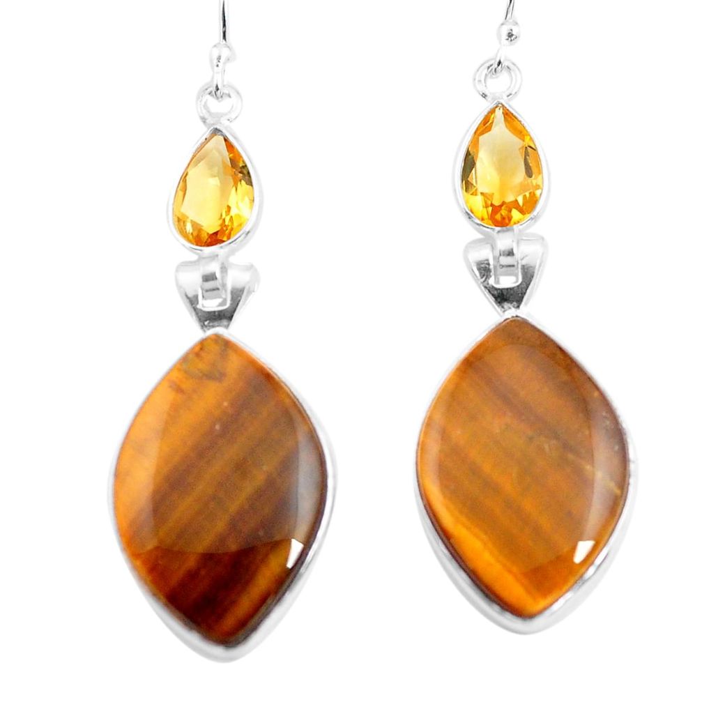 19.76cts natural brown tiger's eye citrine 925 silver dangle earrings p78713