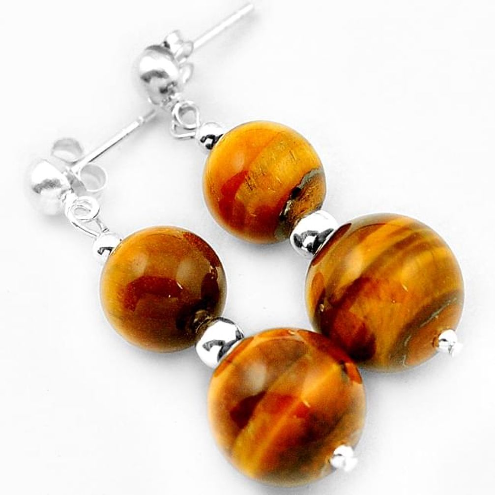 NATURAL BROWN TIGERS EYE 925 STERLING SILVER DANGLE EARRINGS JEWELRY H5014