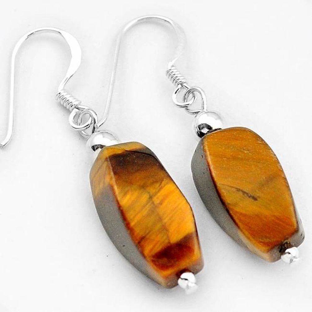 Natural brown tigers eye 925 sterling silver dangle earrings jewelry h50159