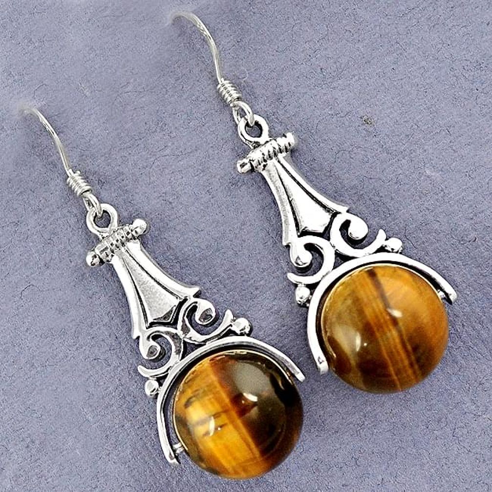 NATURAL BROWN TIGERS EYE 925 STERLING SILVER DANGLE EARRINGS JEWELRY H6025