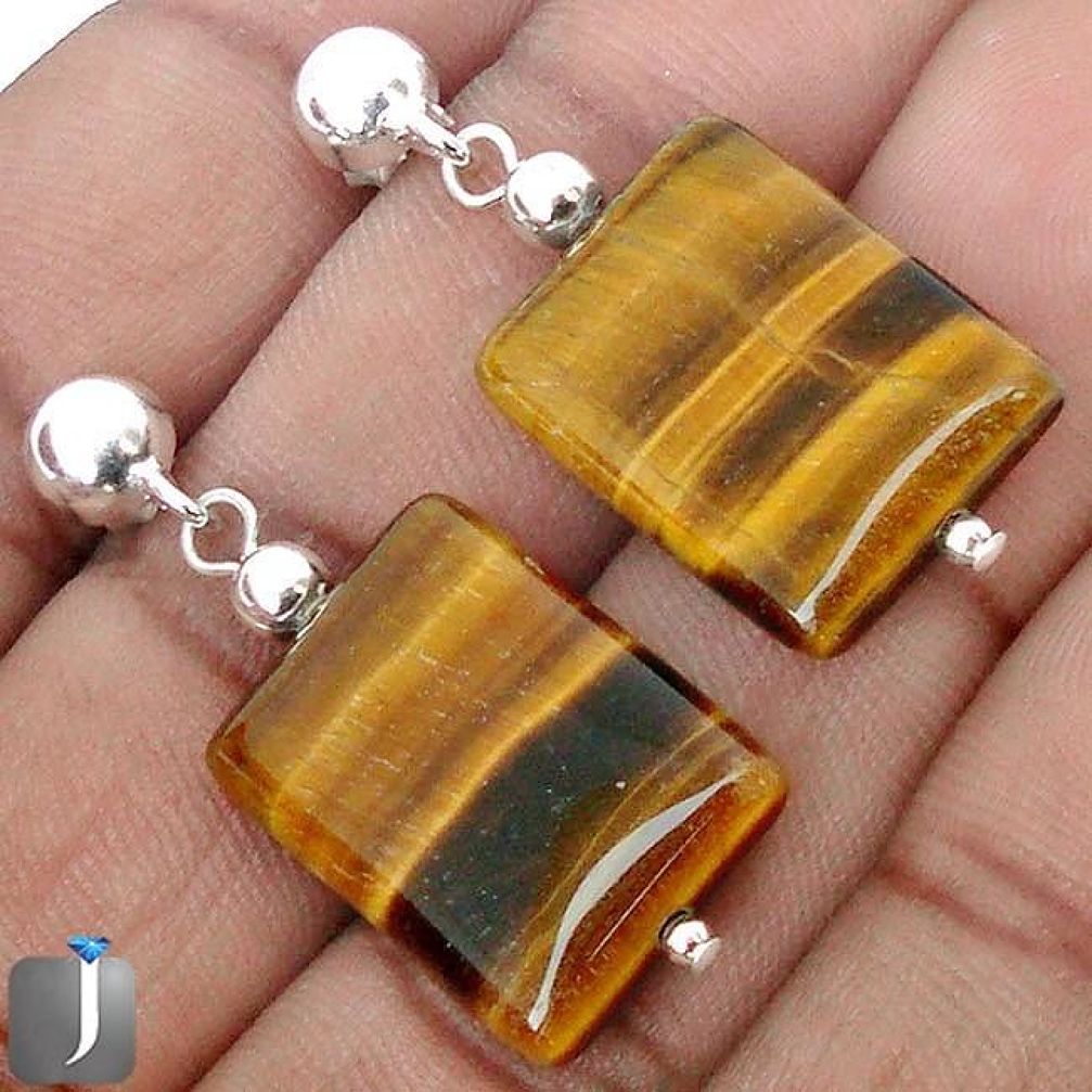 31.61cts NATURAL BROWN TIGERS EYE 925 STERLING SILVER EARRINGS JEWELRY G1867