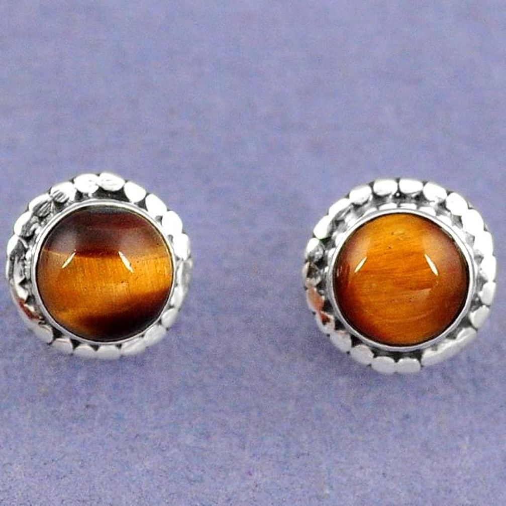 NATURAL BROWN TIGERS EYE 925 STERLING SILVER STUD EARRINGS JEWELRY G93585