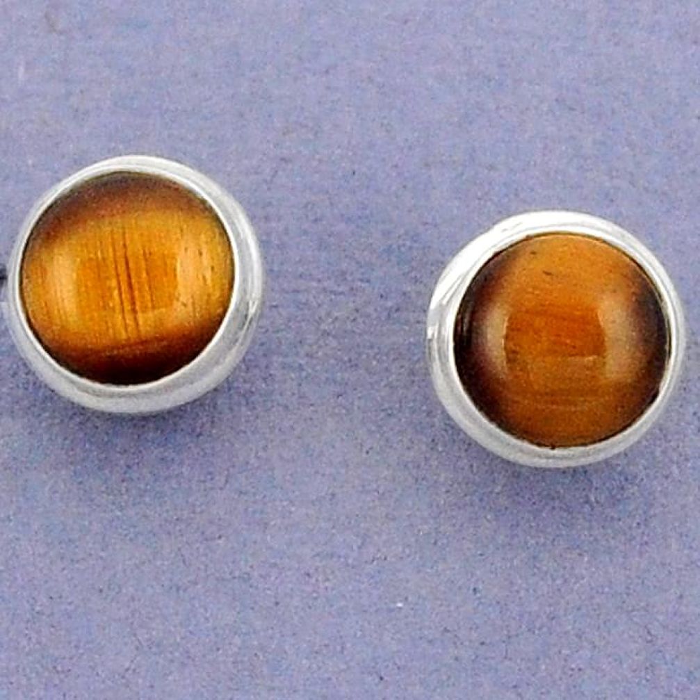 NATURAL BROWN TIGERS EYE 925 STERLING SILVER STUD EARRINGS JEWELRY G93825