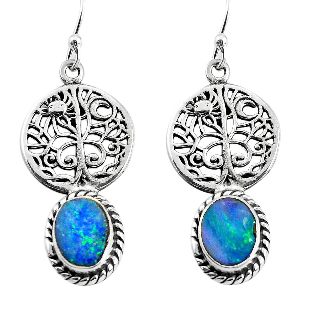 6.02cts natural doublet opal australian 925 silver tree of life earrings p54855