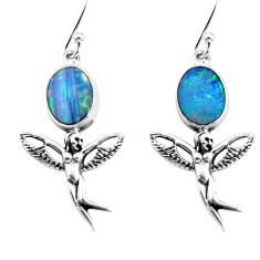 Natural doublet opal australian silver angel wings fairy earrings p54897