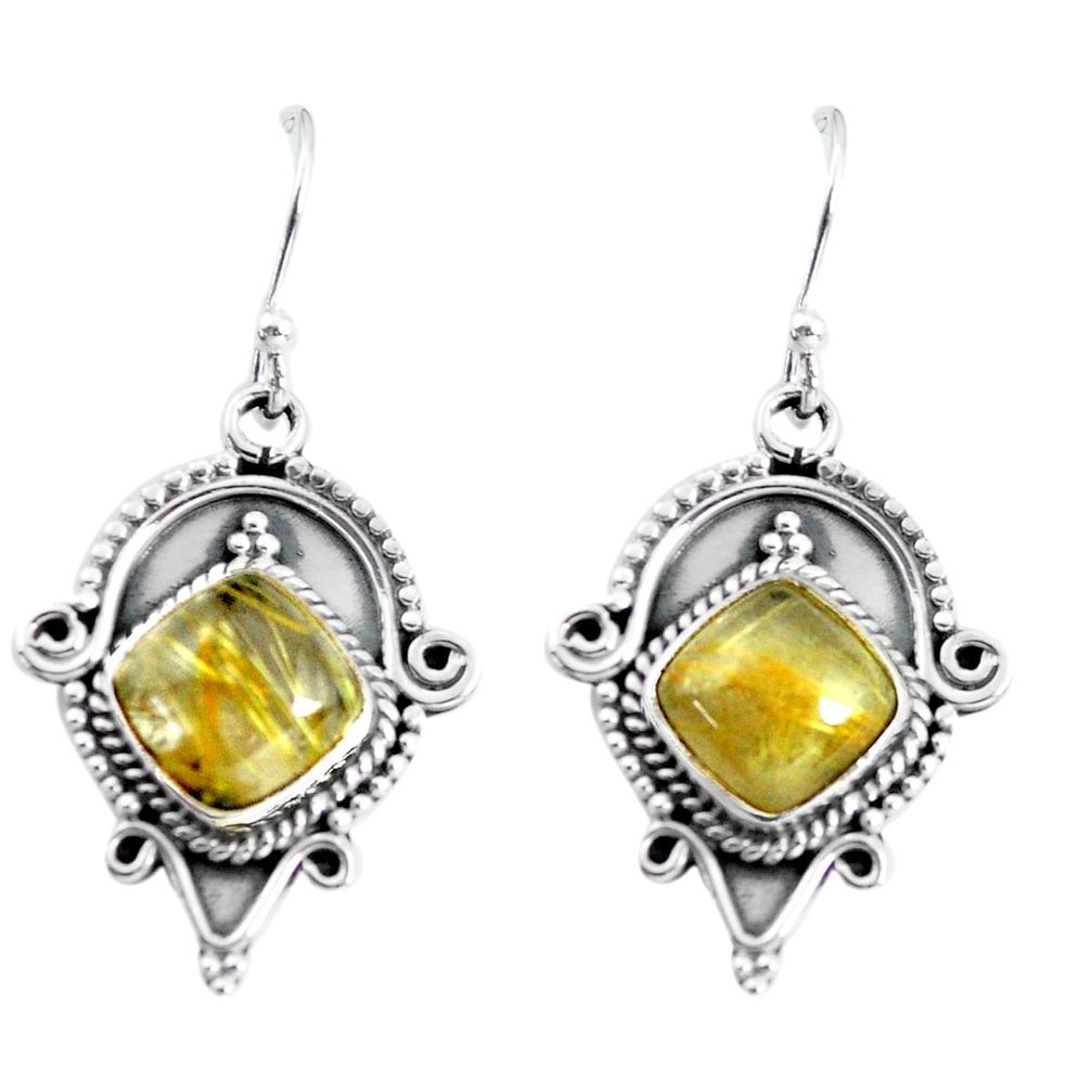 9.10cts natural golden rutile 925 sterling silver dangle earrings jewelry p58195