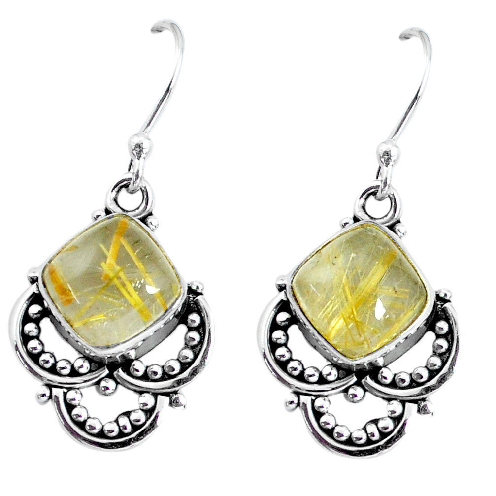 6.45cts natural golden rutile 925 sterling silver dangle earrings jewelry p58214