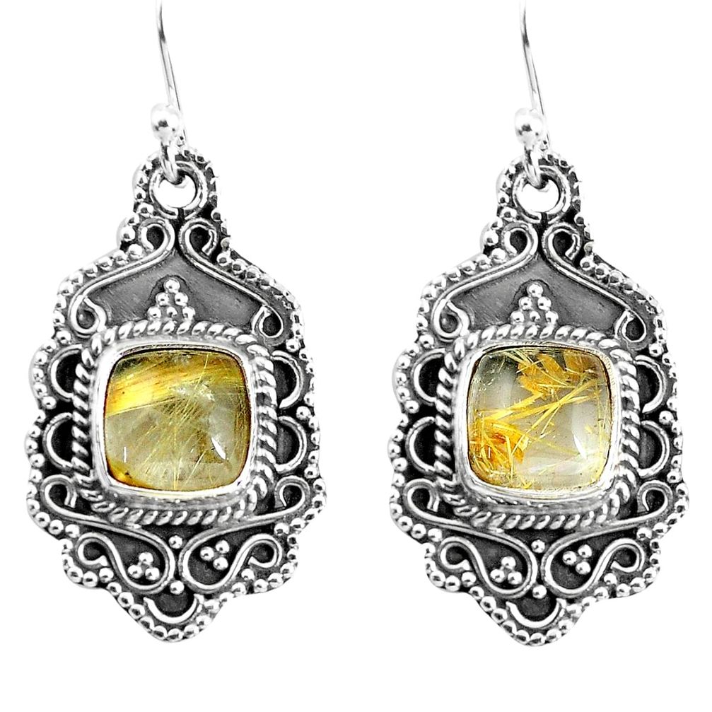 7.51cts natural golden rutile 925 sterling silver dangle earrings jewelry p58387