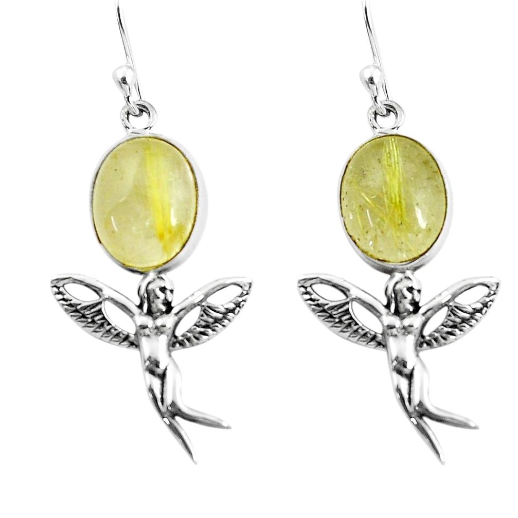 Natural golden tourmaline rutile 925 silver angel wings fairy earrings p60853