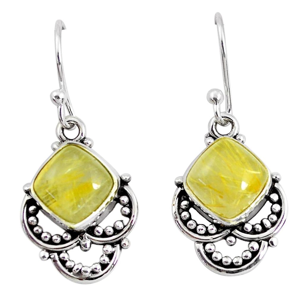 6.43cts natural golden tourmaline rutile 925 silver dangle earrings p58234