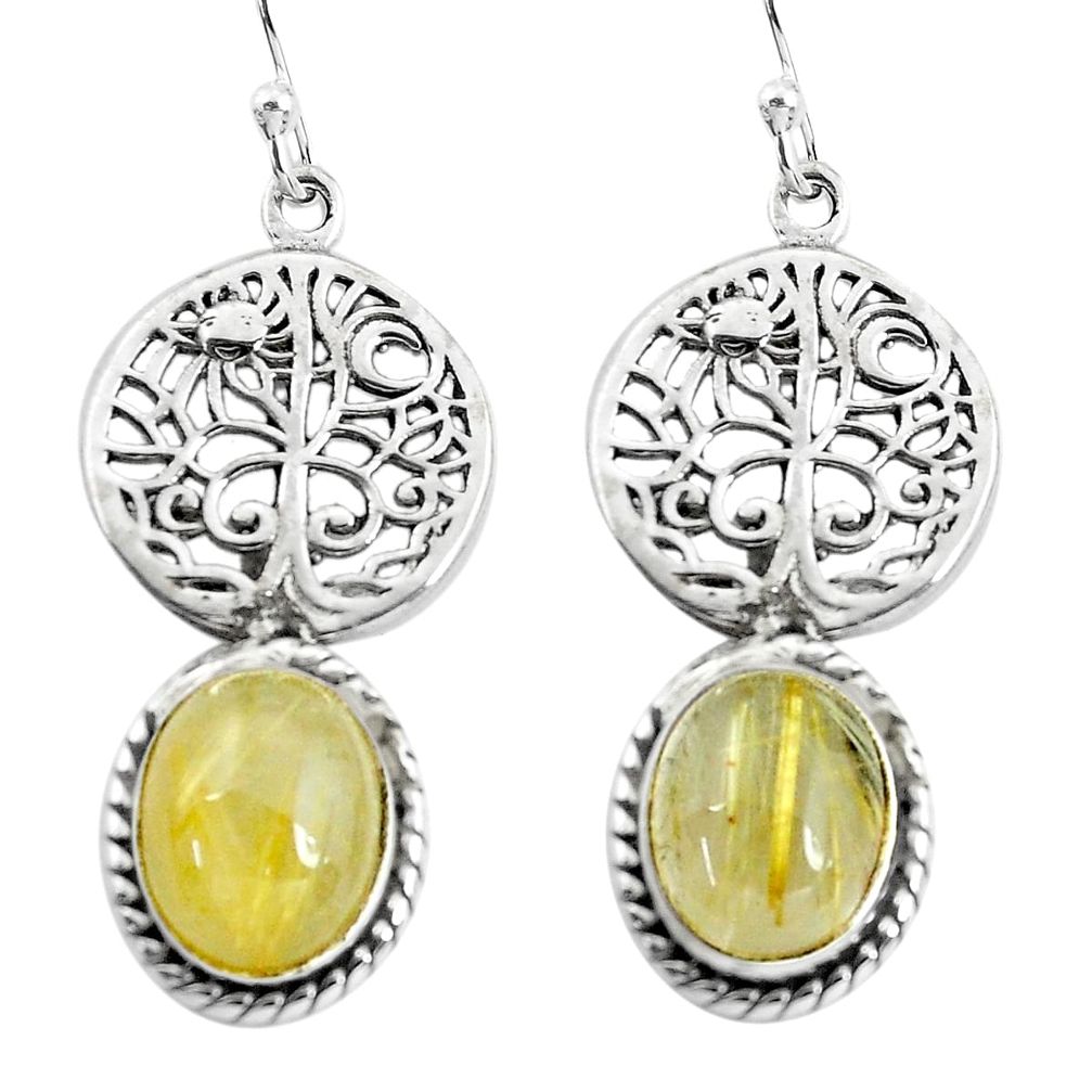8.83cts natural golden tourmaline rutile 925 silver tree of life earrings p60804