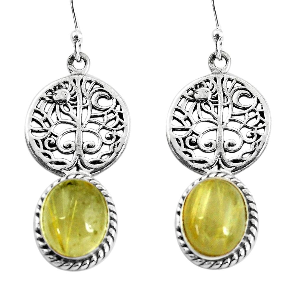 8.83cts natural golden tourmaline rutile 925 silver tree of life earrings p60810