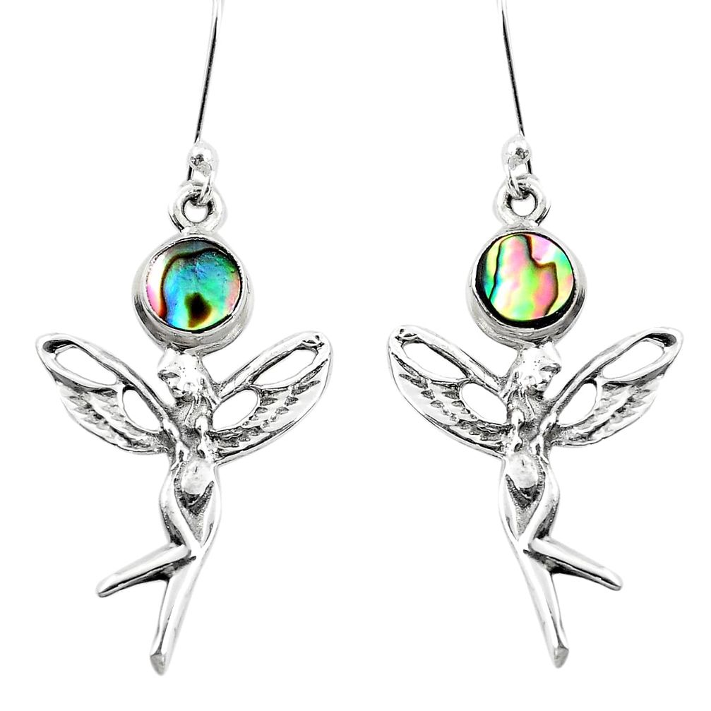 Natural green abalone paua seashell 925 silver angel wings fairy earrings p50775