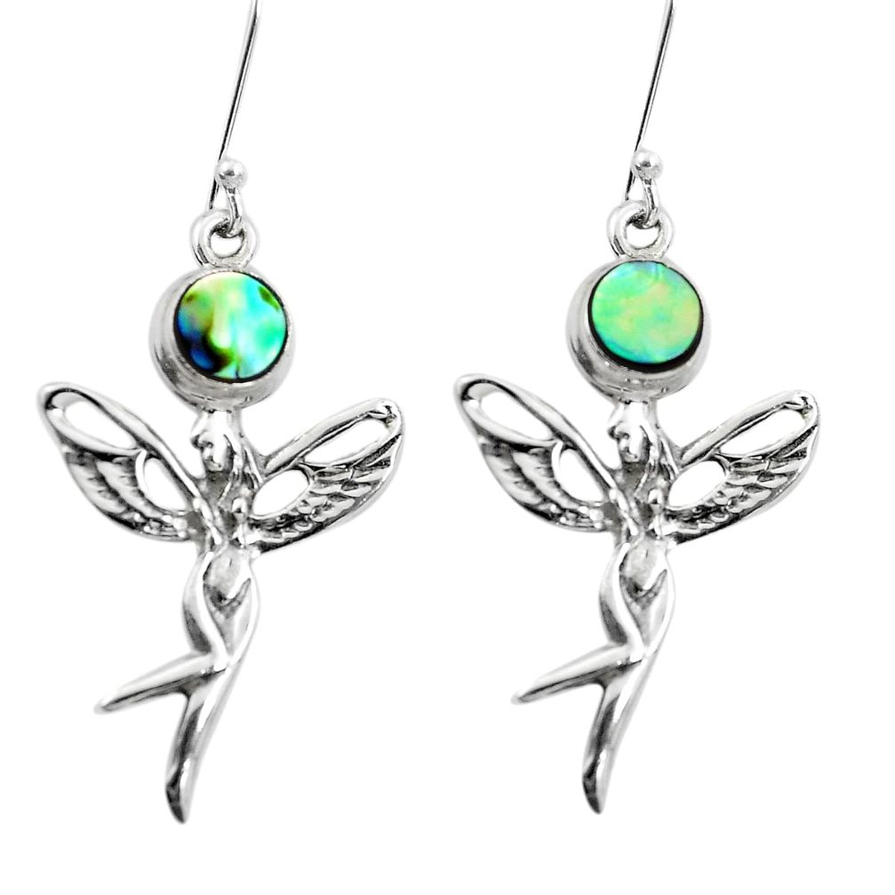 Natural green abalone paua seashell 925 silver angel wings fairy earrings p50776
