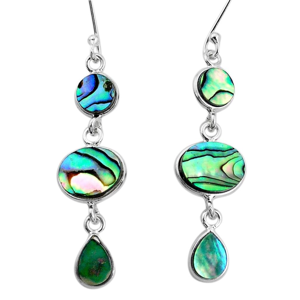 10.30cts natural green abalone paua seashell 925 silver dangle earrings p31223