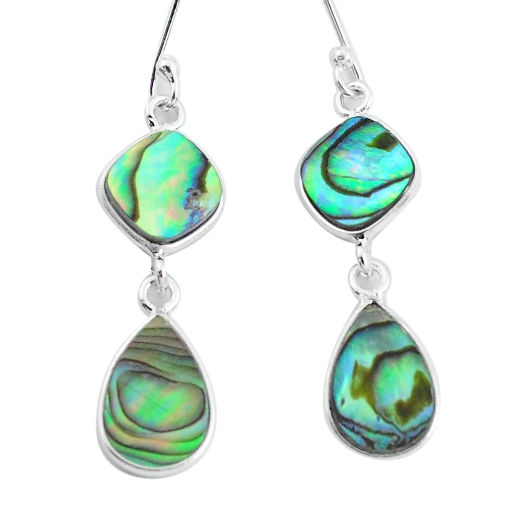 8.46cts natural green abalone paua seashell 925 silver dangle earrings p60721