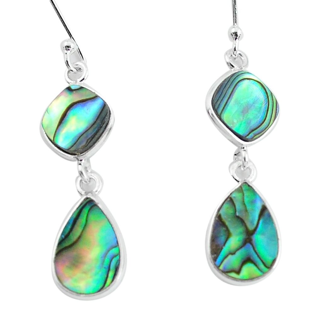 7.53cts natural green abalone paua seashell 925 silver dangle earrings p60722