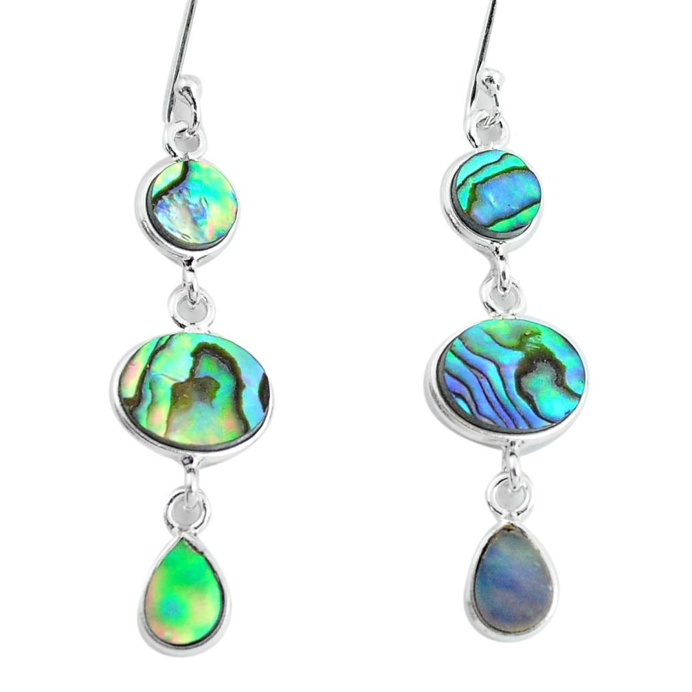 9.13cts natural green abalone paua seashell 925 silver dangle earrings p60723