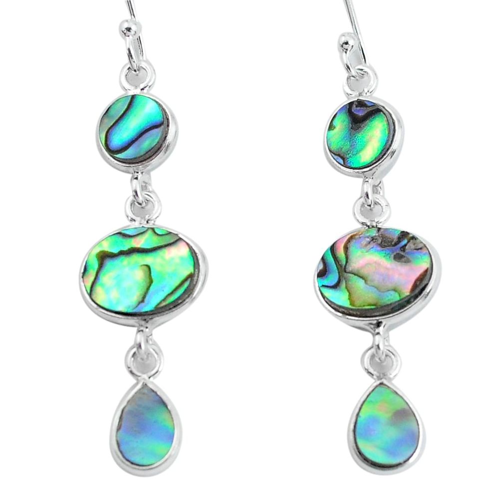 9.07cts natural green abalone paua seashell 925 silver dangle earrings p60727