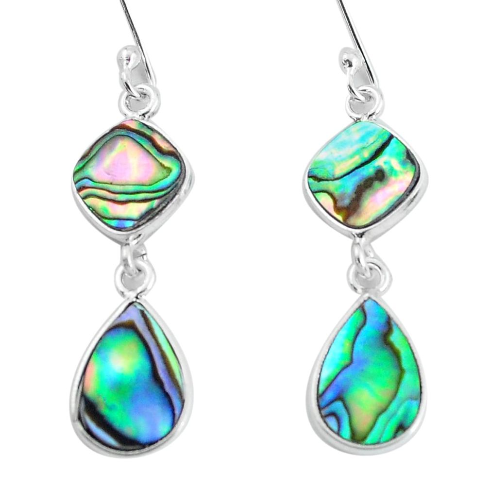 6.92cts natural green abalone paua seashell 925 silver dangle earrings p60730