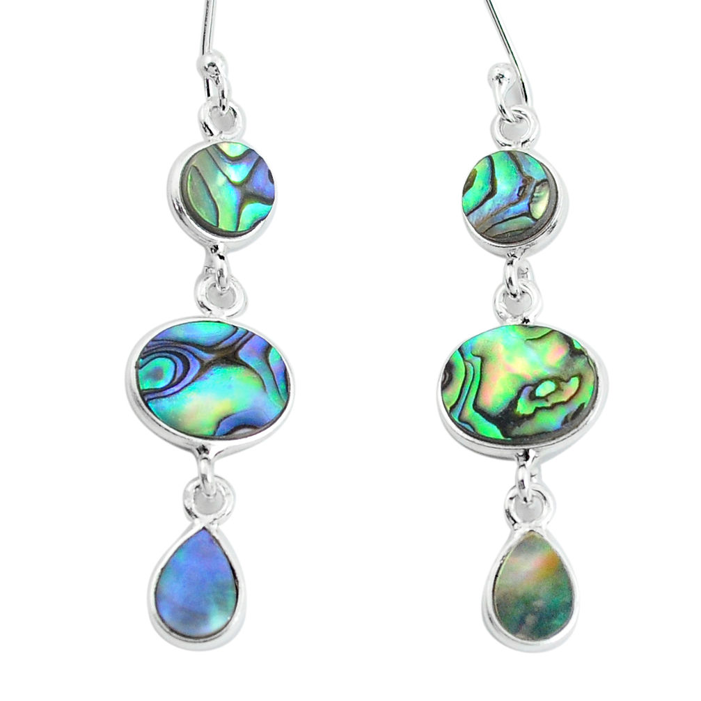 9.13cts natural green abalone paua seashell 925 silver dangle earrings p60732
