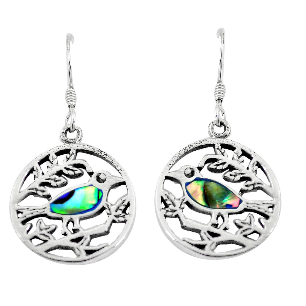 3.69gms natural green abalone paua seashell enamel 925 silver earrings c2543