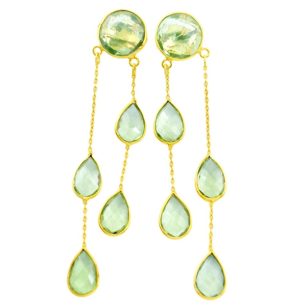 40.15cts natural green amethyst 925 silver 14k gold chandelier earrings p75643